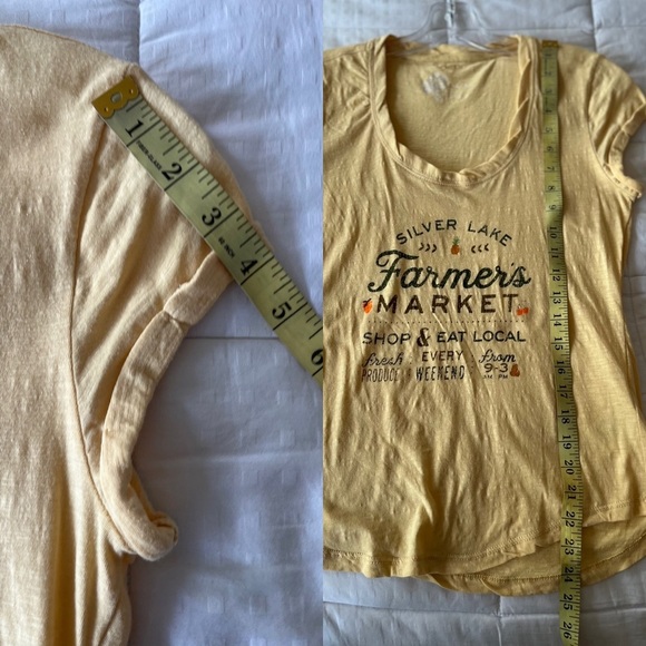 💟 Anthropologie Pilcro “Silver Lake Farmer’s Market” Yellow Graphic Tee Size XS - Picture 11 of 15